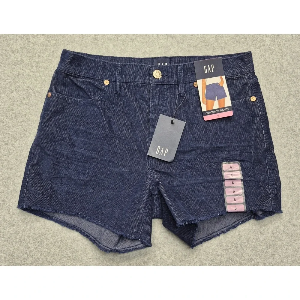 NWT Gap Womens 6 Dark Blue Corduroy Shorts Raw Hem High Rise Cut Off